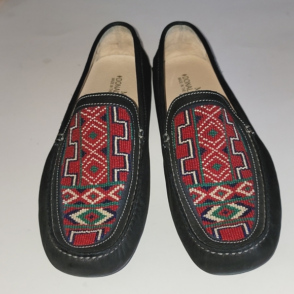 DONALD J PLINER BLACK SUEDE MEN'S LOAFERS WITH TOP BEADED VAMP